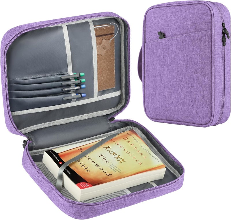 MOSLA Bible Cover Bag with for Women Men, Scripture Study Carrying Book Cover Church Bag with Handle and Pocket for Fathers Mothers Mom Kids, Catholic Church, Christian Gifts (violet, M) - Image 1